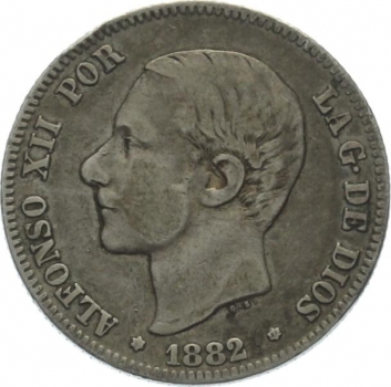 Spanien 2 Pesetas 1882 MS M - Alfonso XII.